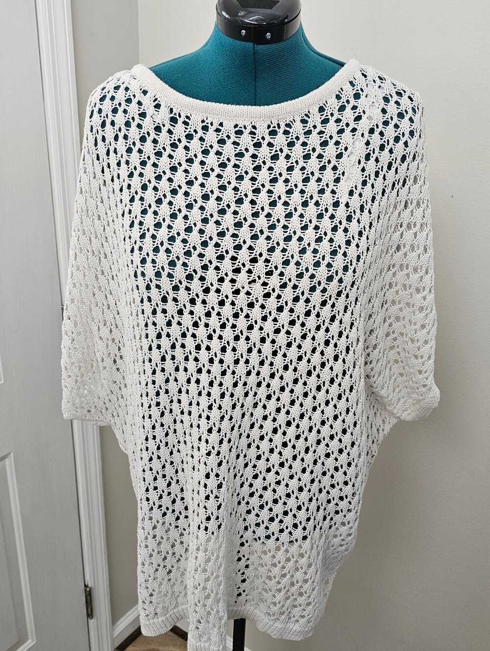 NWT Lane Bryant White Open Knit Sweater Batwing Top 18/20